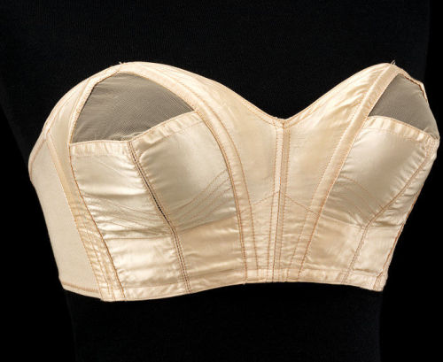 whenasinsilks:  Bra, satin, netting, metal boning and elastic, c. 1935, British. Victoria and Albert