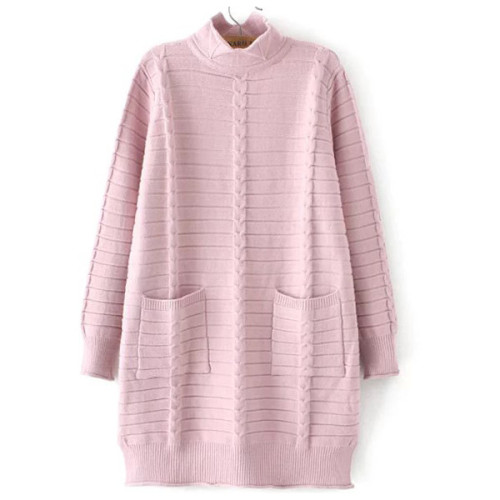 Turtleneck Cable Knit Pink Sweater Dress With Pockets ❤ liked on Polyvore (see more pink long sleeve