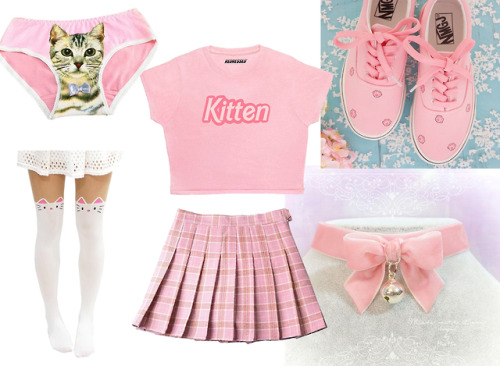 cgl-graphics:  Shirt ♡  Skirt ♡  Panties ♡ TightsVelvet collar ♡ Paw print sneakers