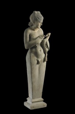 theancientwayoflife: ~ Parian marble terminal figure of a hermaphrodite feeding a bird. Culture/Period: Roman  Date: A.D. 2nd century Place of origin: Italy, Lazio (Lago di Nemi) Medium: Marble