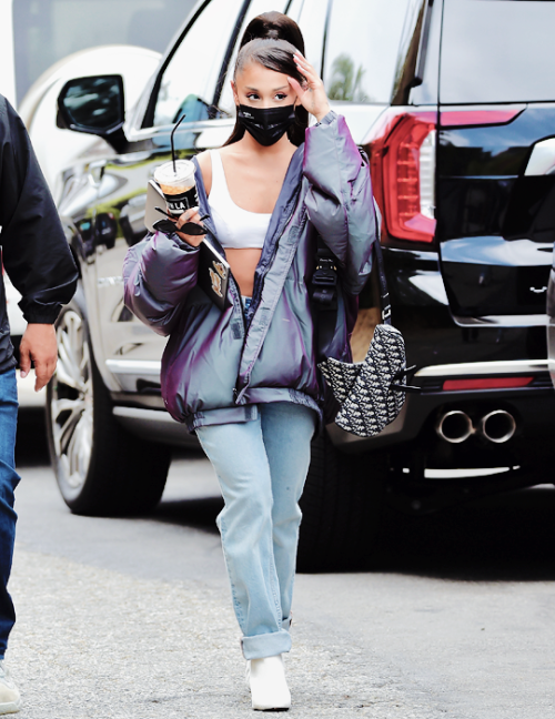 Ariana Grande arriving at a recording studio in Los Angeles.