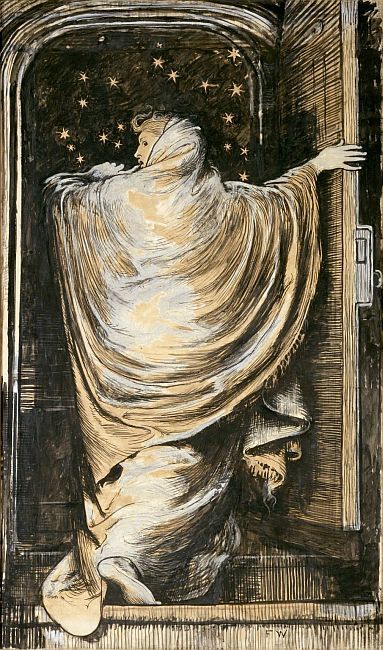 shadesandshadows:  The Woman in White, gouache on paper, a life-sized poster illustration by Frederi