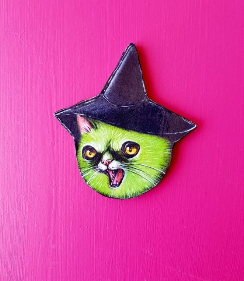 Green Witch Cat Brooch // blablablaura