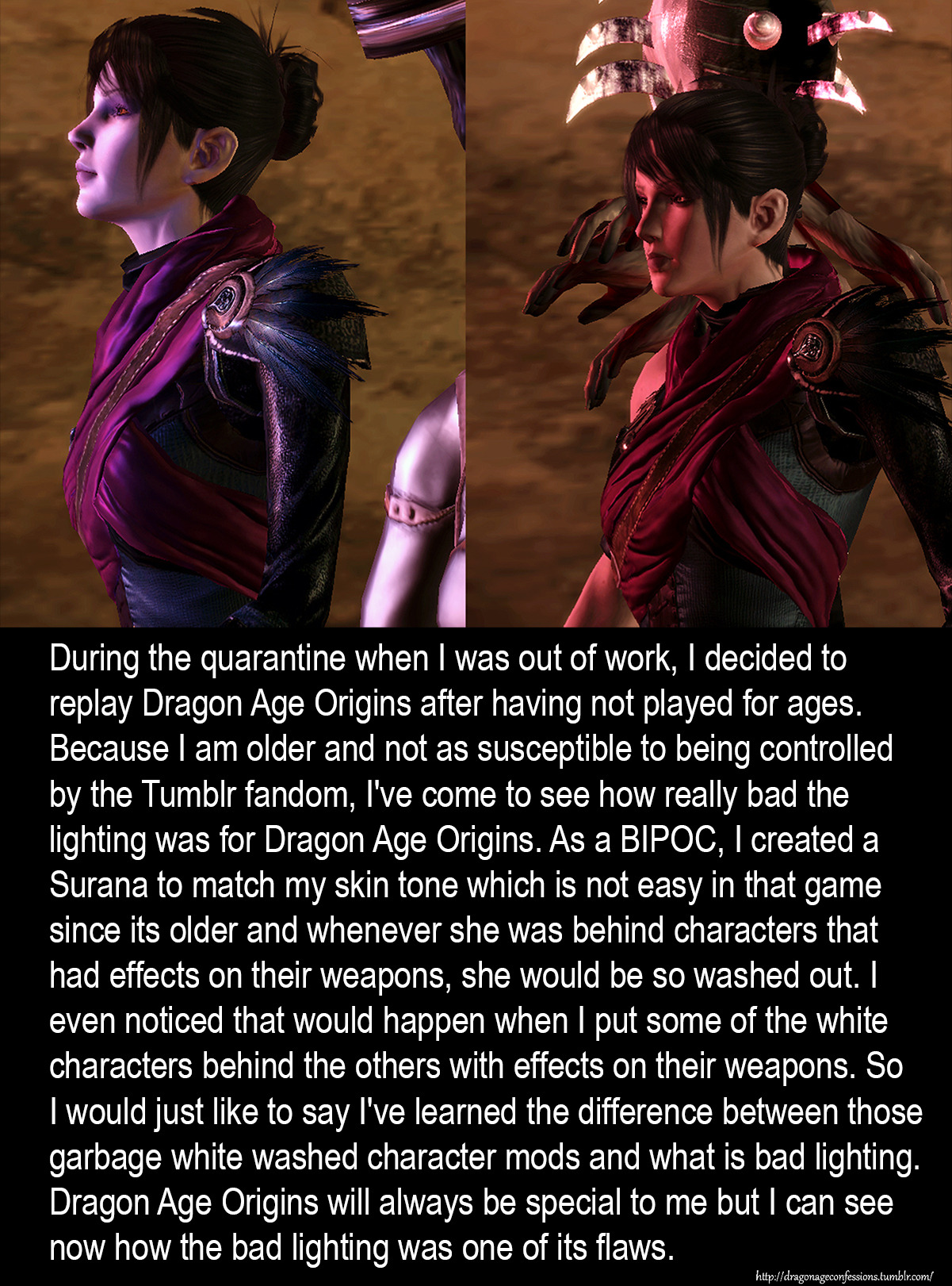 Dragon Age Confessions — Confession: Whenever I replay DAO I like to