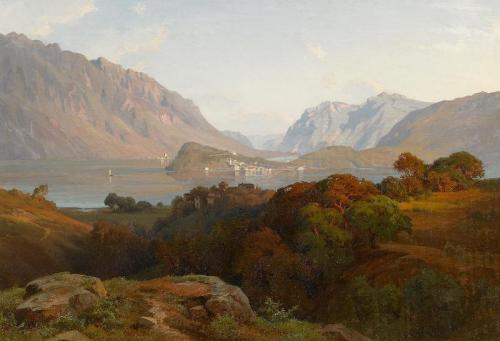 Paul Weber (1823 - 1916) - View of Bellagio, Lake Como.Click to enlarge.