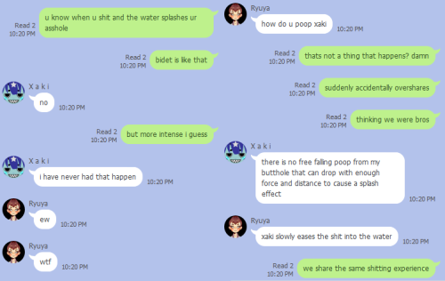 c2oh:  Today’s discussion: shooting water at ur ass to clean.