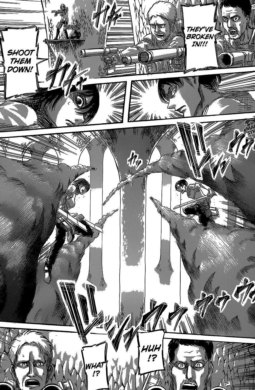 fuku-shuu:   Levi &amp; Mikasa kicking ass in SnK Chapter 64 (Source)  GO ACKERMANS