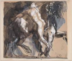 Auguste Rodin (French, 1840-1917), Homme nu montant à cheval, c.1888. Graphite, pen, brown ink wash and gouache on paper. Musée Rodin, Paris.  