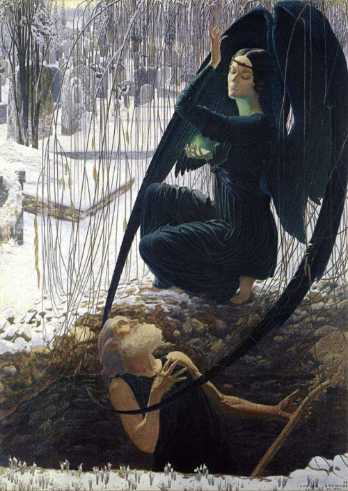 aqua-regia009:Death and the Gravedigger (c.1895) - Carlos Schwabe