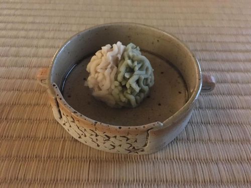 .虎屋 雪の下萌筒茶碗変容しつつあるお手製昼食（レクチン・難消化物・硝酸態窒素）#虎屋#雪の下萌#一日集中稽古#茶道#chado#wayoftea#teaism#茶の湯#chanoyu#抹茶#matc