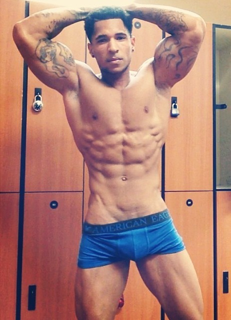 dominicanblackboy:  A sexy gorgeous moment wit hot tatted muscle yummy dick Derek Tramel!😍