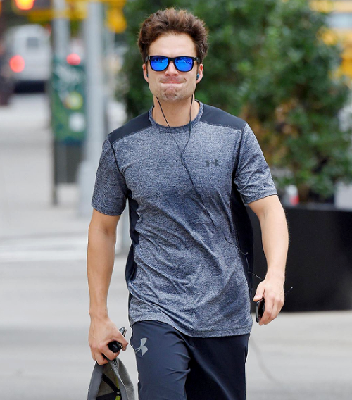 sebastianstaan: Sebastian Stan heads to the Gym in Soho after a Jog on October 04, 2016 in New York.