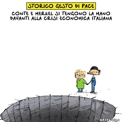 Storico gesto Storico gesto - la mia vignetta per Il Fatto Quotidiano oggi in edicola!#conte #merkel