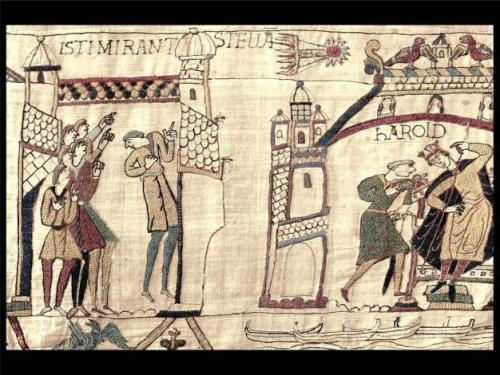 Depiction of Halley’s Comet in the Bayeux Tapestry, made in the 1070s to depict the events of 