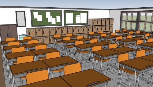 스케치업으로 만든 교실.3D 프로그램인데도 무겁지 않고 조작이 직관적이라 엄청 쉽다. 한번 만들어놓고 여러 각도로 조정해서 이미지를 뽑을수 있어서 시간과 노력 면에서 무지하게 경제