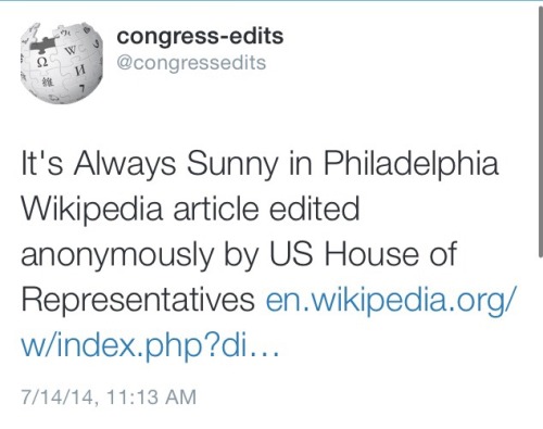 marvelificent: Some of the best tweets by @congressedits, a bot that logs all of the wikipedia revis