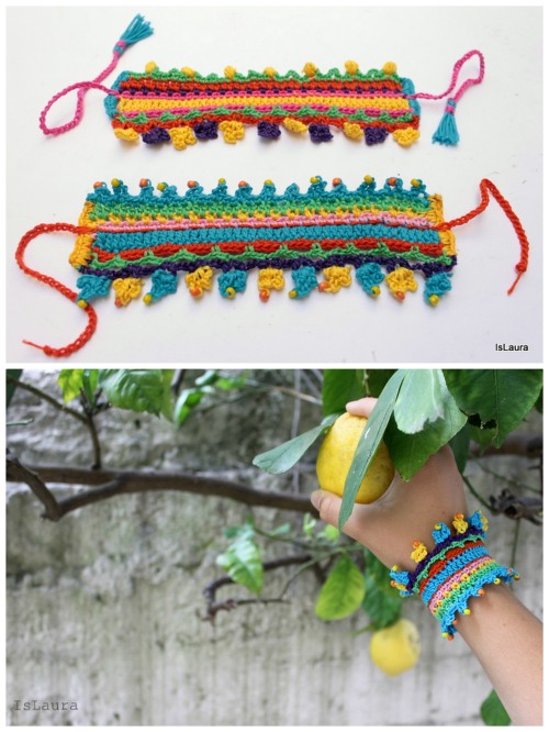DIY Colorful Crochet Bracelet Free Patterns from Is Laura.I’m already thinking of spring and s