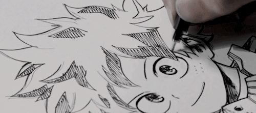 Kōhei Horikoshi Inking His Deku Sketch.