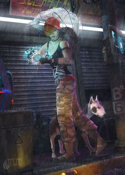 metal-maniac-starship-mechanic:  Cybergirl &amp; her Dawg art for Netrunner 