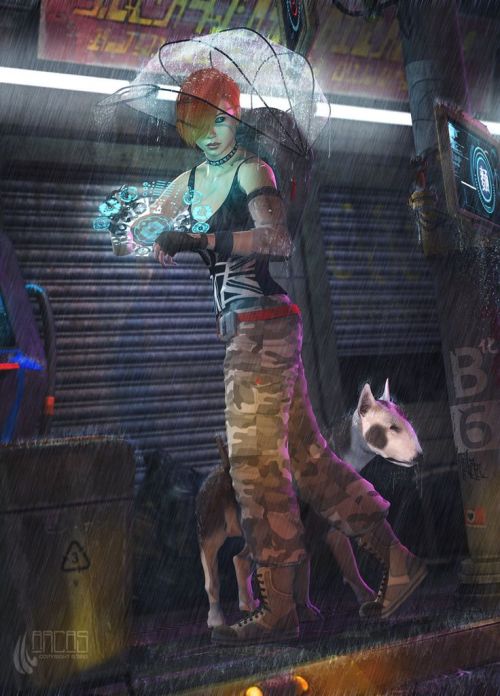 metal-maniac-starship-mechanic:  Cybergirl & her Dawg art for Netrunner 
