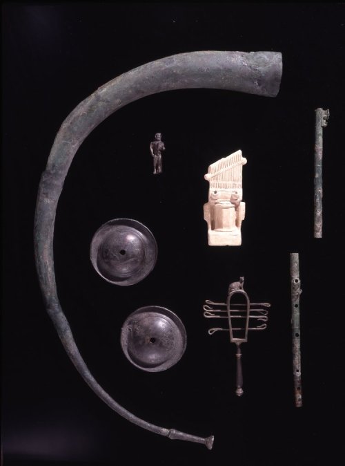 ancientpeoples:Set of musical instruments (flute, horn, sistrum, symbols)1st-2nd Century ADRoman(Sou