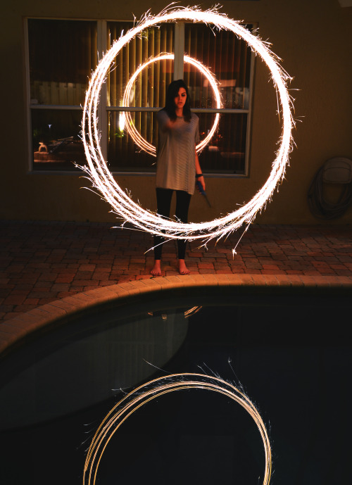 eyeamerica:  Took the leftover sparklers from NYE and looped them on some string and spun them aroun