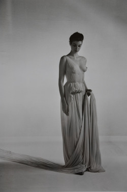 Vaninnavaninni:  Model Wearing A One-Shouldered Gown By Madame Grès, 1954. Photographed