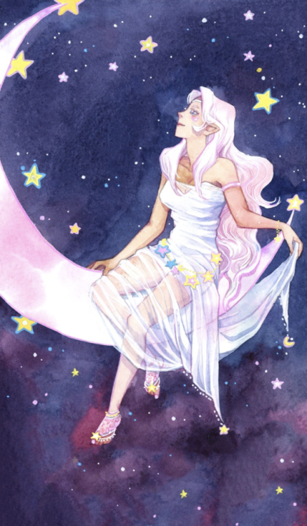 A study of Princess Allura in moonlight. I love her! Done in watercolor on Hot Press. Please fo