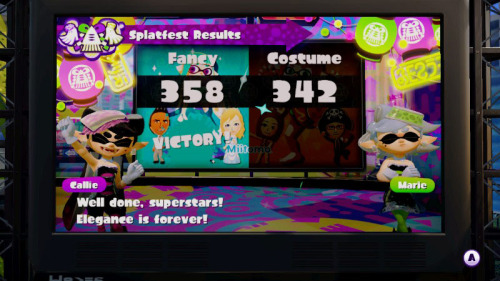 jabberwockyx: And so ends another successful Splatfest – congratulations to Team Fancy, and ke