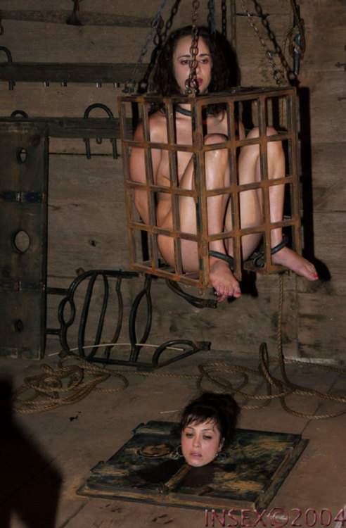 The caged one could no longer keep herself, and had no option but to piss over her cellmate’s 