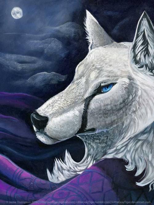 “Marked Wolf” - acrylic paint and a teeny bit of colored pencil on hardboard. This was painted at le