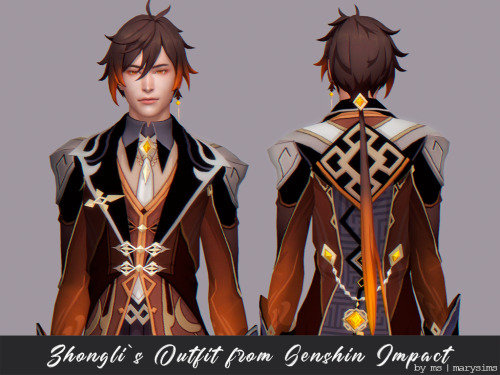 Zhongli`s Outfit from Genshin Impact+ full body outfit+ earring+ hair+ all LOD`s+ normal and shadow 