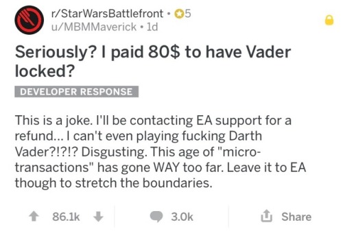 leliaanaa:thevirdirthara:jolder:If you haven’t already seen, EA now have the most downvoted co