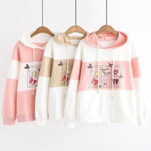Cute Cartoon Print Color Block Hoodie starts at $35.90 ✨✨Tag your friend if you think he/she fits it