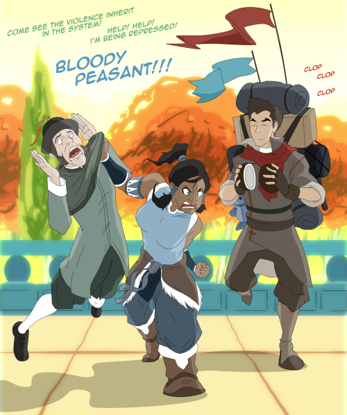 Korra and Mako and Peasant by *Trotsworth