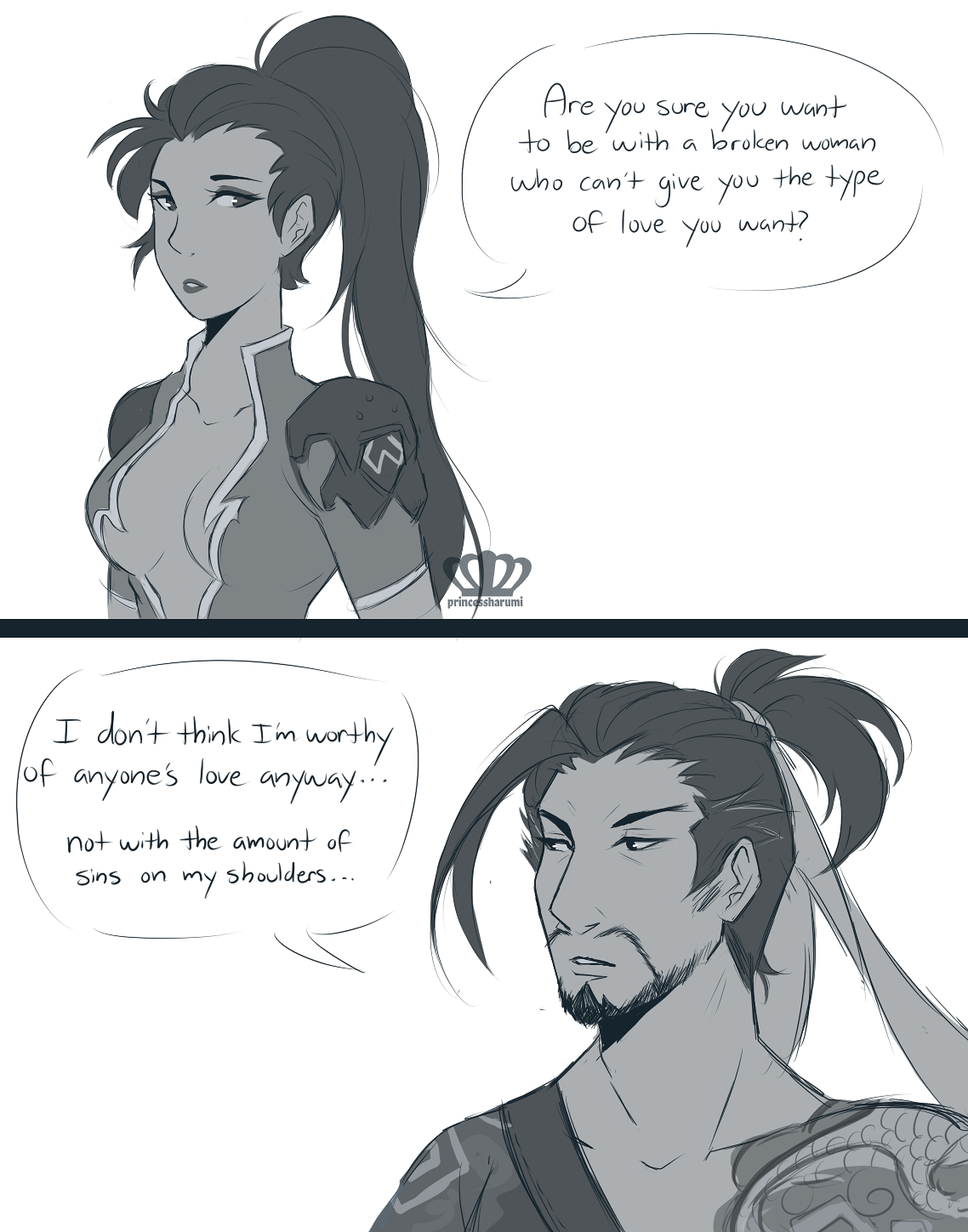 Amelie doesn’t think she’s capable of loving anymore whilst Hanzo thinks he’s