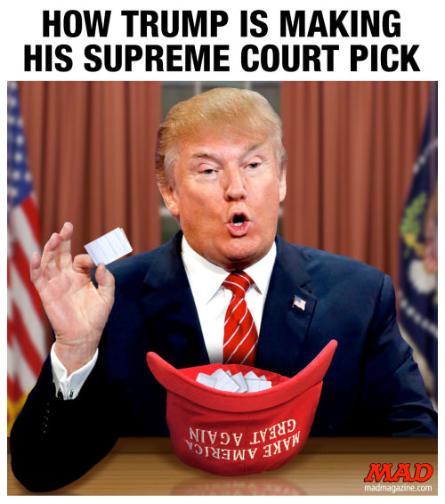 Hat’s All, Folks Dept.HOW TRUMP IS MAKING HIS SUPREME COURT PICK Get more stupidity delivered direct