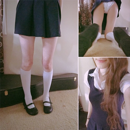 littlegirl-ddlg:wearing my schoolgirl outfit and diaper underneath!