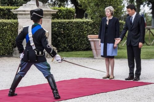 theflanderspigeonmurderer:edmilibum:The Italian Prime Minister, Matteo Renzi, and British Prime Mini