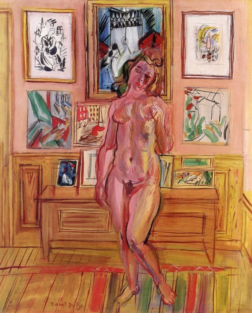 justineportraits:Raoul Dufy   Standing Nude with Tableau   1944