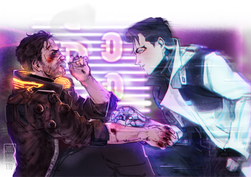 jude-shotto:Commission (3/5) | Reed900 Cyberpunk AU for Anna⭕⭕⭕