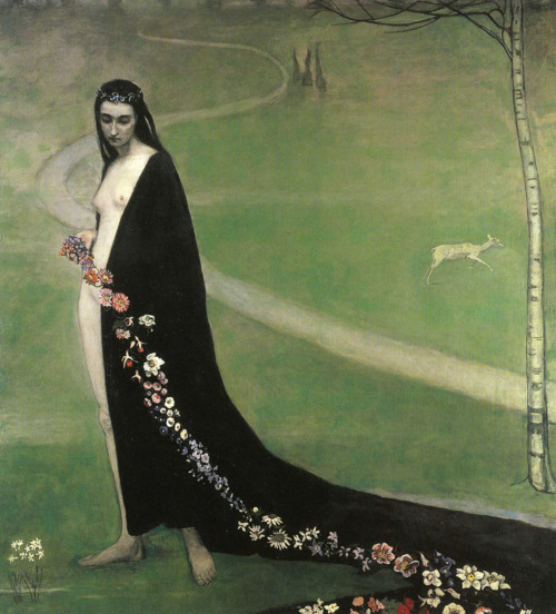 “Femme avec des fleurs” by Romaine Brooks,1912