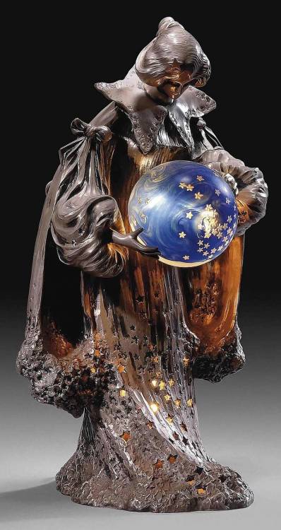 artnouveaustyle:“The Milky Way” (La Voie Lactée) (1904) silvered bronze figural lamp by French sculp