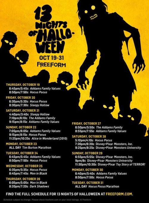 Freeform has released the schedule for 13 Nights of Halloween!