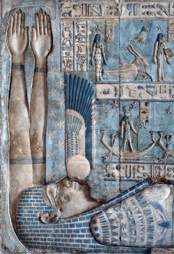 isgandar:   Setting of the sun in Hathor Temple at Dendera.&ldquo;A winged setting sun is swallowed by the sky goddess Nut on the astronomical ceiling in the outer hypostyle hall of the Hathor Temple at Dendera. The ceiling consists of seven separate