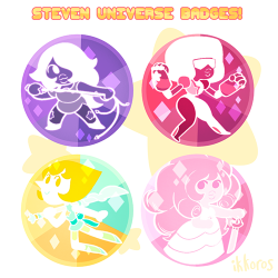 ikkoros:  STEVEN UNIVERSE 1.5″ booster badge set!  Inspired by the badges in Attack the Light; I thought it would be really cool to have every character as a badge in real life, including every fusion :^D[Pre-order: SET of 16 | Individual Pins][Available