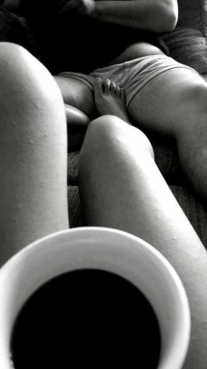 cuckolddevtion1: Monday morning coffee and teasing my lil boy after a weekend of hot fucking with on