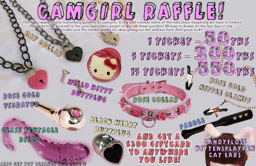 All through July you can tip for this Camgirl Raffle! Win your favourite camgirl some goodies or try
