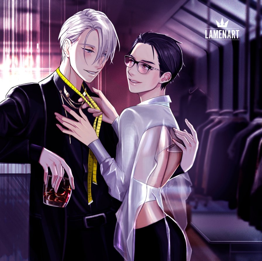 lamenart: Commissioned by @nolife-found | Designer Yuuri and his royal client Viktor.