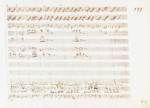 barcarole:Mozart’s manuscript of the first page of the recitative leading into Cherubino’s aria Voi 